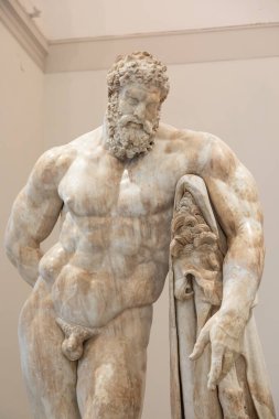 Napoli Ulusal Arkeoloji Müzesi 'nde Venüs Callipyge heykeli çizen genç adam, sanat, çalışma ve sessiz tefekküre odaklanıyor..