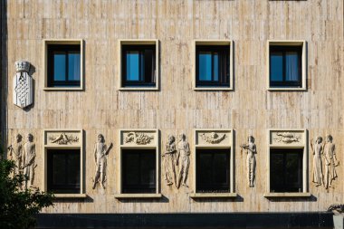 Facade of an old house in the Rambla Nova street in Tarragona, one of the main pedestrian streets in the city.