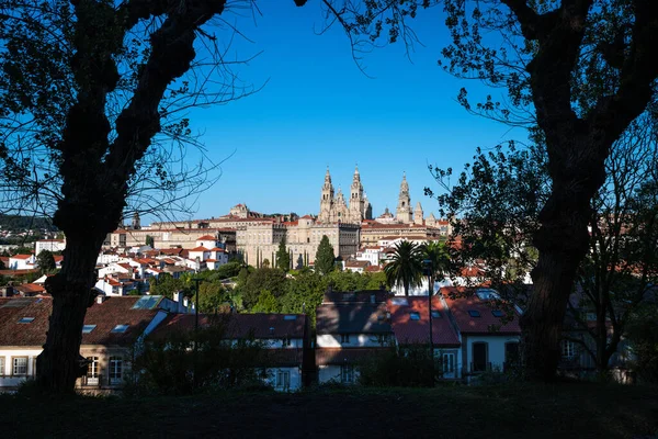Panorama Pohled Santiago Compostela Jak Vidět Parku Parque Alameda Věžemi — Stock fotografie