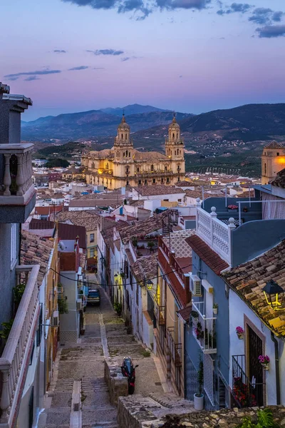 Stadtbild Der Andalusischen Stadt Jaen Der Abenddämmerung Mit Der Kathedrale — Stockfoto