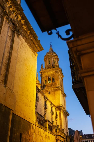 Bell Tower Cathedral Jaen Night One Masterpieces Spanish Baroque — Stock Photo, Image