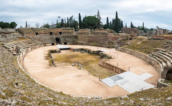 Ширококутний Вид Римський Амфітеатр Мериди Естремадурі Іспанія Побудований Році Він — стокове фото