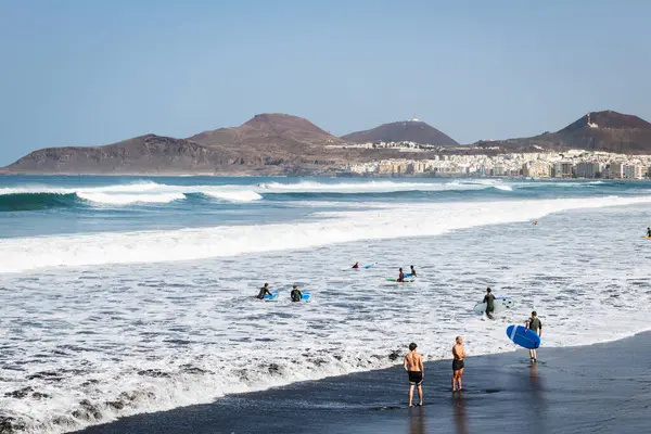 Gran Canaria Španělsko Prosince 2023 Panoramatický Výhled Pláž Las Canteras Stock Obrázky