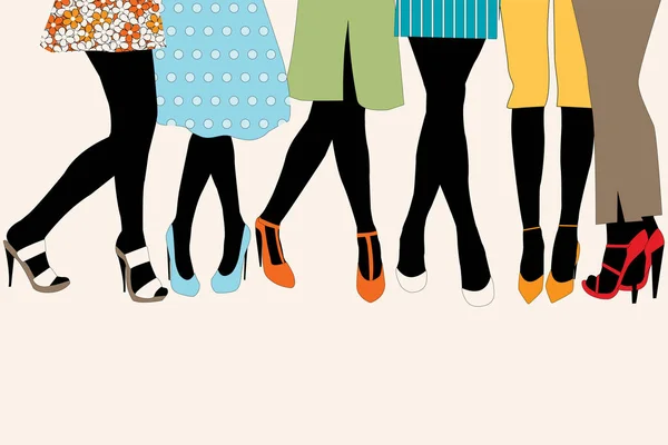 Concepto Moda Casual Con Grupo Mujeres Que Usan Zapatos Elegantes — Vector de stock