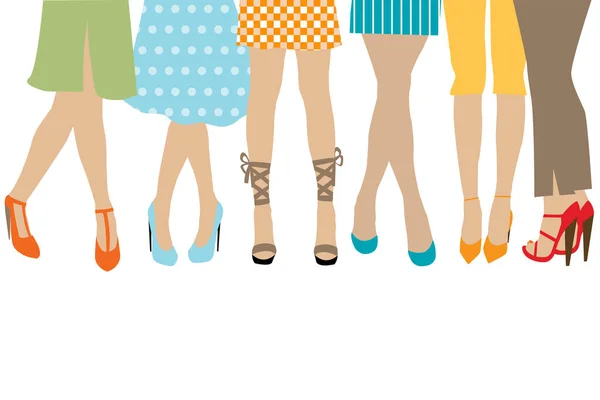Concept Mode Décontractée Avec Groupe Femmes Debout Dans Rangée — Image vectorielle