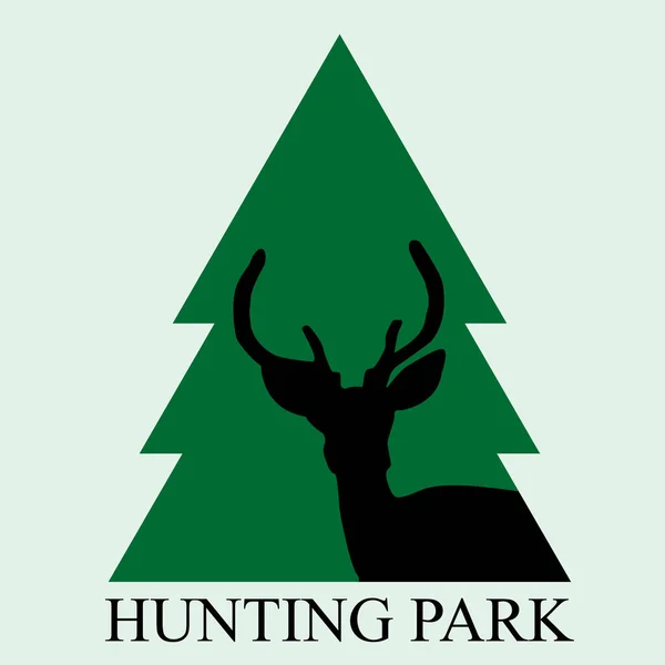 Hunting Park Icon Deer Silhouette Fir Tree — Stock Vector