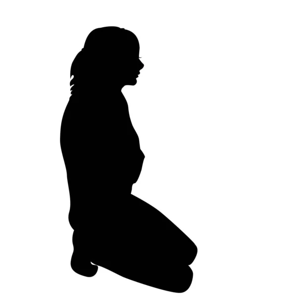 Femme Silhouette Sur Ses Genoux — Image vectorielle