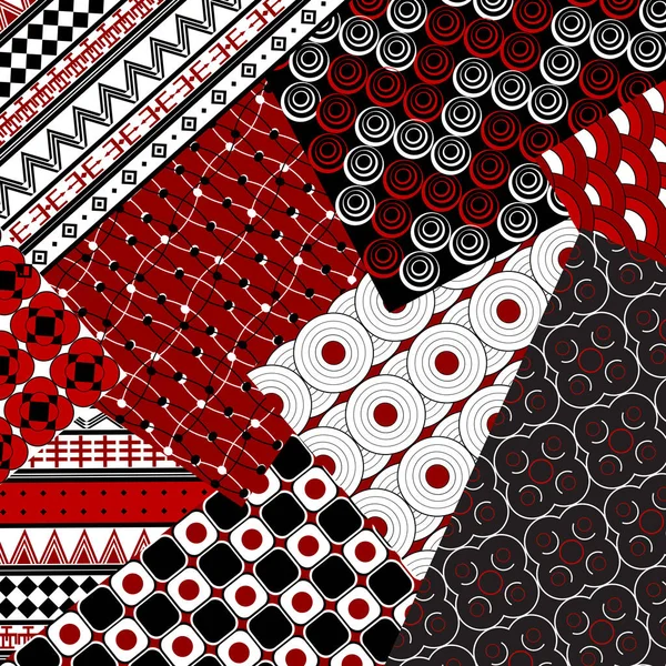 幾何学的なモチーフの赤いパッチワークのデザイン — ストックベクタ