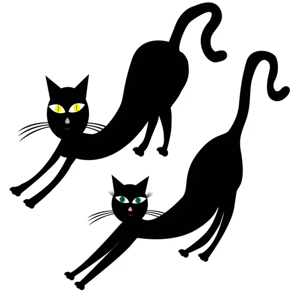 Twee Cartoon Katten Strekt Zich Uit Het Slapen — Stockvector