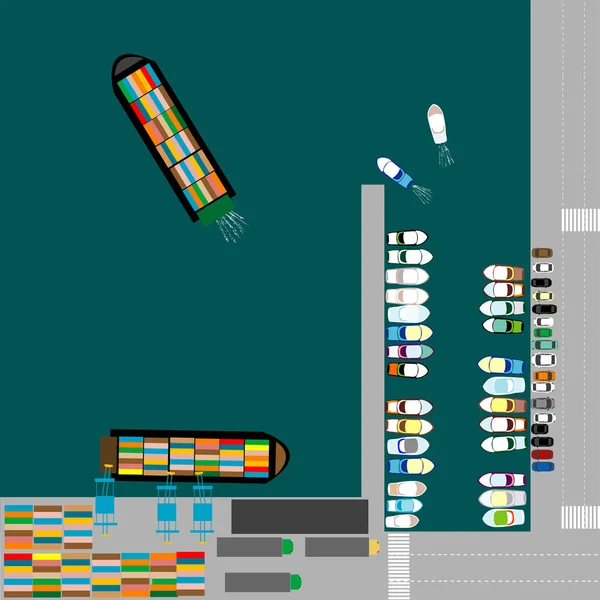 Vue Aérienne Port Maritime Avec Des Cargos Des Yachts — Image vectorielle