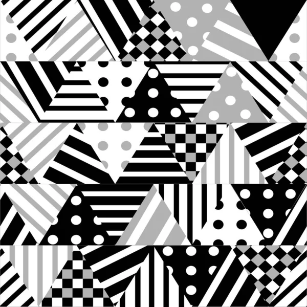 Triangles Noirs Blancs Avec Différents Motifs Géométriques — Image vectorielle