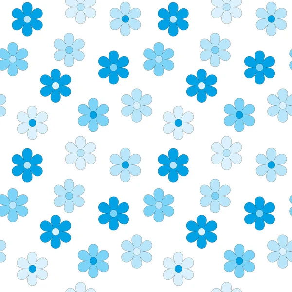 Modré Květy Bílém Pozadí Hladký Vzor — Stockový vektor