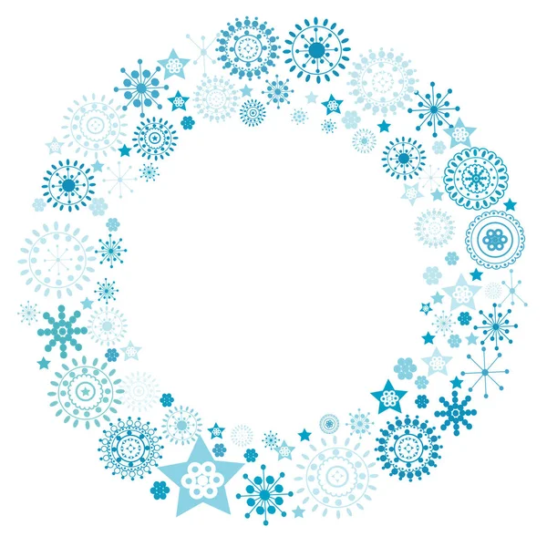 Holiday Wreath Blue Snowflakes Stars — Stock Vector