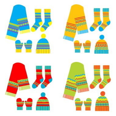 Winter accessory sets with scarf, hat, mittens and socks