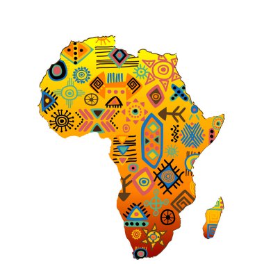 Africa map with ethnic symbols pattern