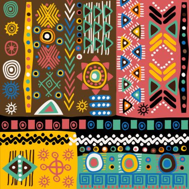 African pattern with tribal symbols and ancient ethnic signs