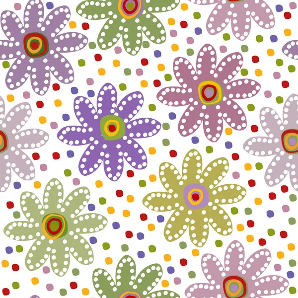 Floral Background Dotted Flowers Childish Style — стоковый вектор