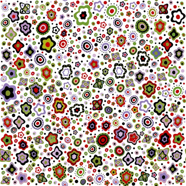 Seamless Pattern Delicate Flowers Childish Style Dots Circles White Background — Stock Vector
