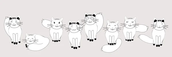 Černá Bílá Kolekce Roztomilé Zábavné Kočky Stylu Doodle — Stockový vektor