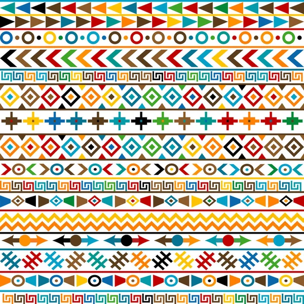 Motifs Ethniques Bordent Fond Coloré Avec Des Symboles Géométriques — Image vectorielle