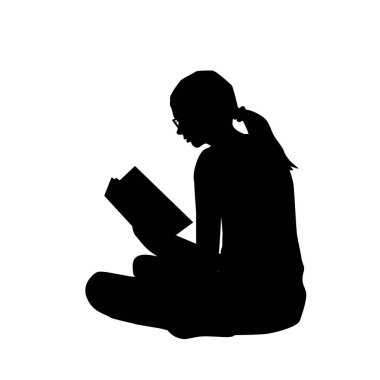 Kitap okuyan genç bir kadının silüeti.