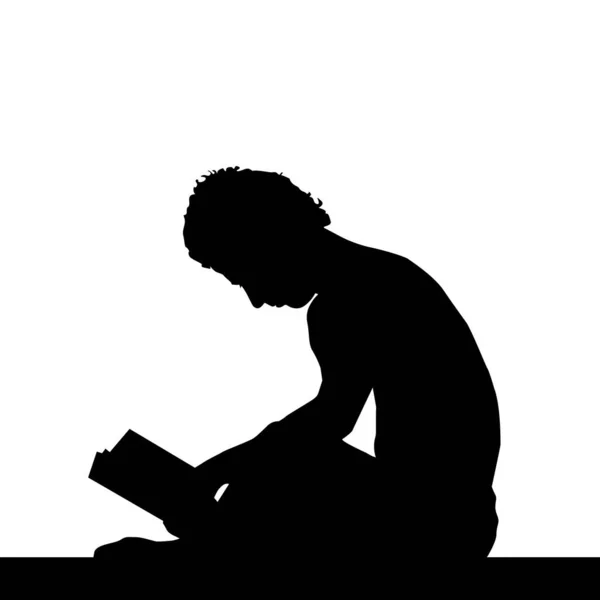 Silhouette Young Man Reading Book — Stock Vector