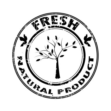 Ağaçlı taze ve doğal ürün damgası.