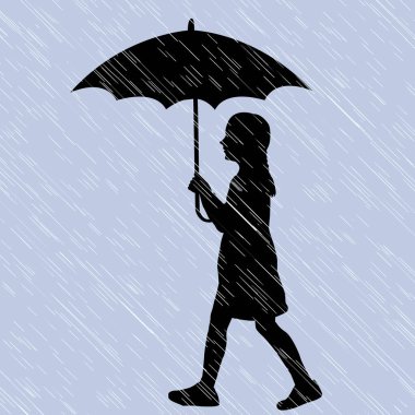 Yağmurda şemsiyeyle yürüyen bir kızın silüeti.