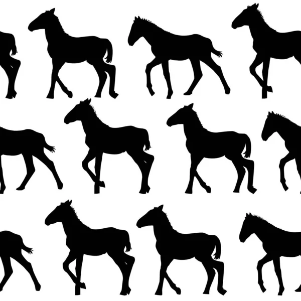 Foals Silhouettes Rangées Fond Sans Couture — Image vectorielle