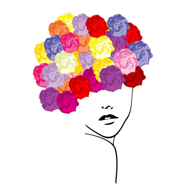 Κορίτσι Χρωματιστά Τριαντάφυλλα Στο Κεφάλι Της — Διανυσματικό Αρχείο