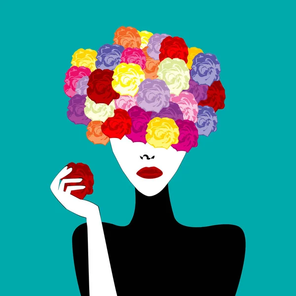 Stilisiertes Mädchen Mit Rosen Auf Dem Kopf — Stockvektor