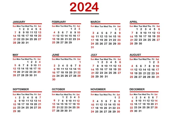 2024 Kalender Enkel Minimal Design Vit Bakgrund — Stock vektor