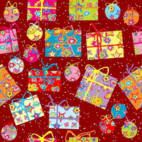 圣诞包装纸 装有礼品包装和球面 — 图库矢量图片