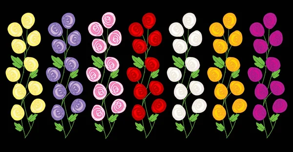 Rangée Avec Des Brins Roses Stylisées Fleurs — Image vectorielle