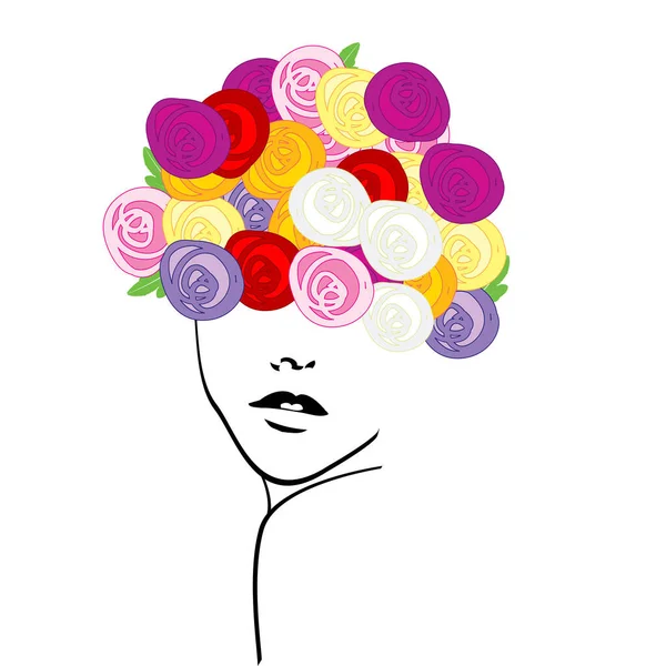 Ilustração Estilizada Uma Menina Com Rosas Cabeça — Vetor de Stock
