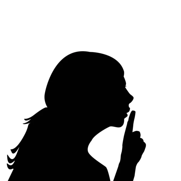 Silhouette Fille Avec Doigt Sur Les Lèvres Geste Silence — Image vectorielle