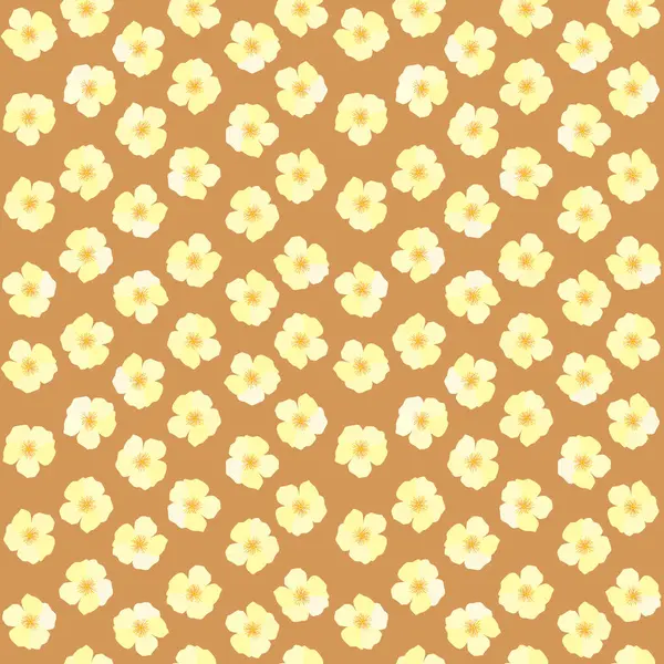Floral Seamless Pattern Delicate Yellow Blossoms Brown Background — Stock Vector