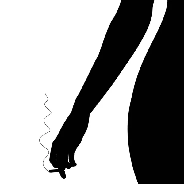 Silhouette Woman Body Cigarette Her Hand — Stock Vector