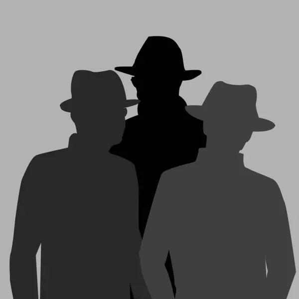 Security Detective Privacy Concept Silhouettes Three Men Wearing Hats — Stock Vector