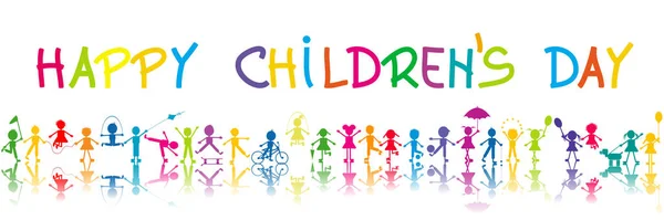 Cartaz Dia Das Crianças Feliz Com Crianças Estilizadas Com Sombras —  Vetores de Stock