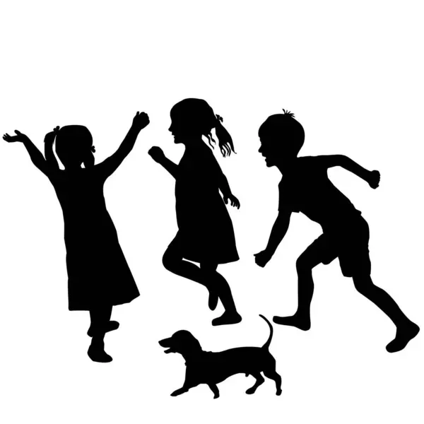 Silhouettes Kids Playing — Stock Vector