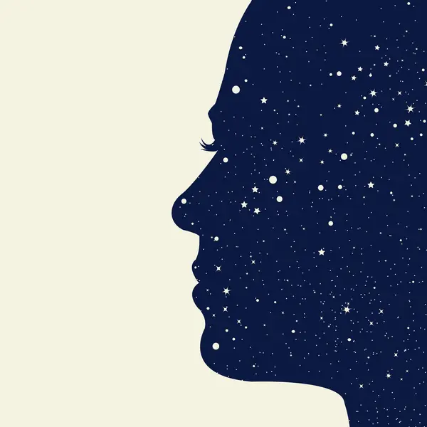 Profil Une Femme Avec Visage Cheveux Pleins Étoiles — Image vectorielle