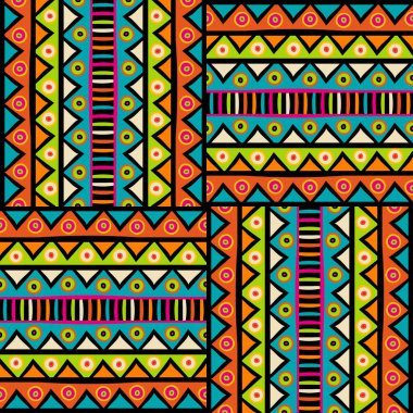 Renkli geometrik motiflerle dikey ve yatay desen