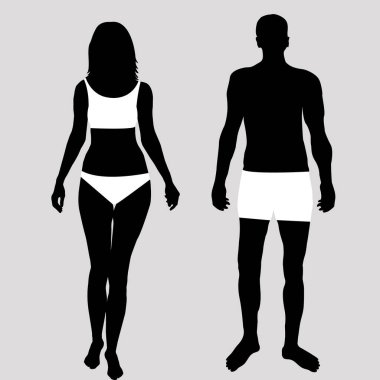 İç çamaşırı ya da mayo giymiş kadın ve erkek siluetleri