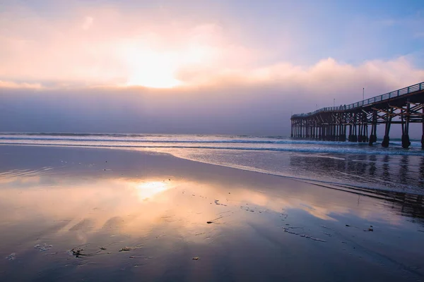 Foggy Sunset Pacific Beach — Stock Fotó