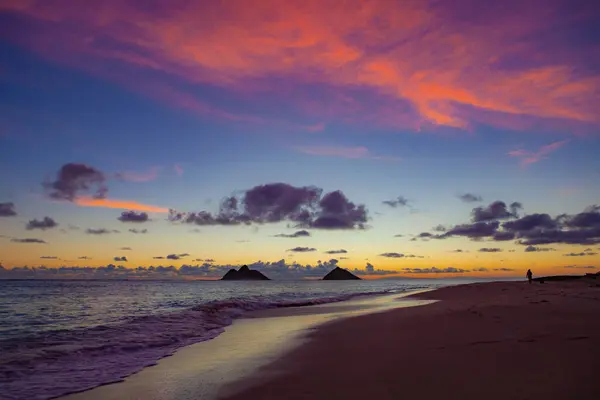 Soluppgång Vid Lanikai Beach Hawaii Stockbild