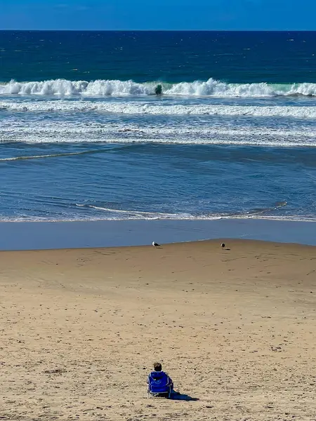 一个人在加州海滩上 图库照片