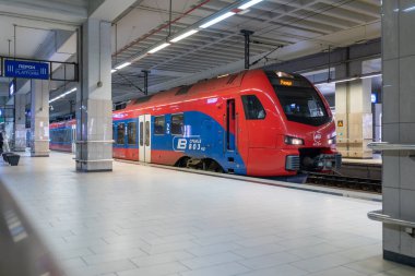 Sırbistan 'ın Belgrad kentindeki Prokop ana tren istasyonundan tren geçiyor