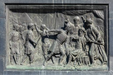 Filip Visnjic kör kemancı. Kosova Kahramanları Anıtı Anıtı 'nın ayrıntıları Krusevac' ın merkezinde (Kosova Savaşı 1389). Sırbistan