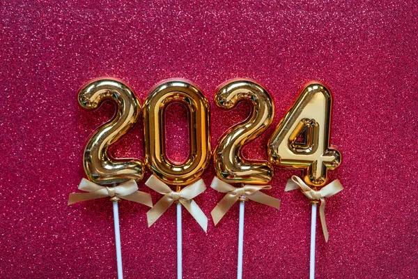 2024 Felice Anno Nuovo Concetto Arancione Numeri Oro Brillantini Sfondo Immagine Stock